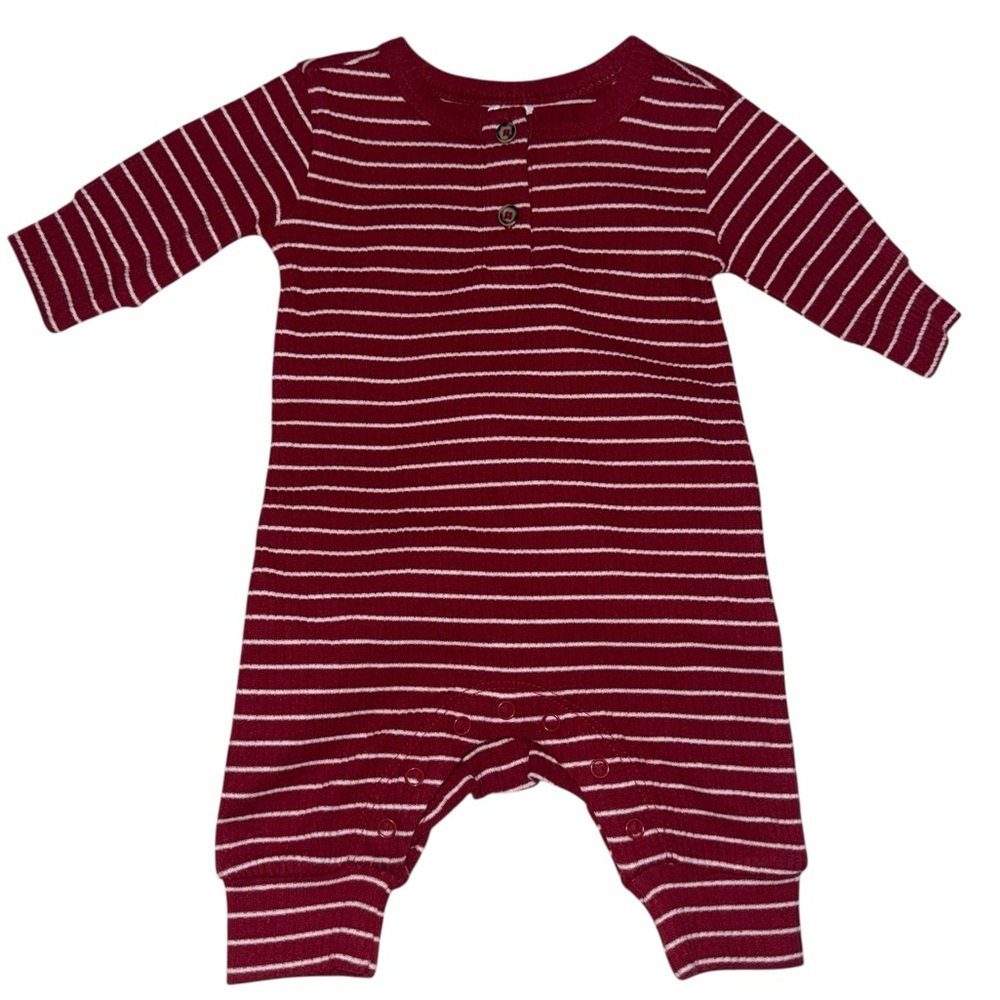 NWOT Nordstrom Newborn Red & White Striped Ribbed Long Sleeve Romper
